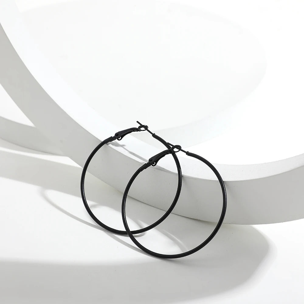 5 Sizes Stainless Steel Black Round Circle Hoop Earrings for Women Punk Exaggerated Smooth Statement Earring Gothic Jewelry Gift