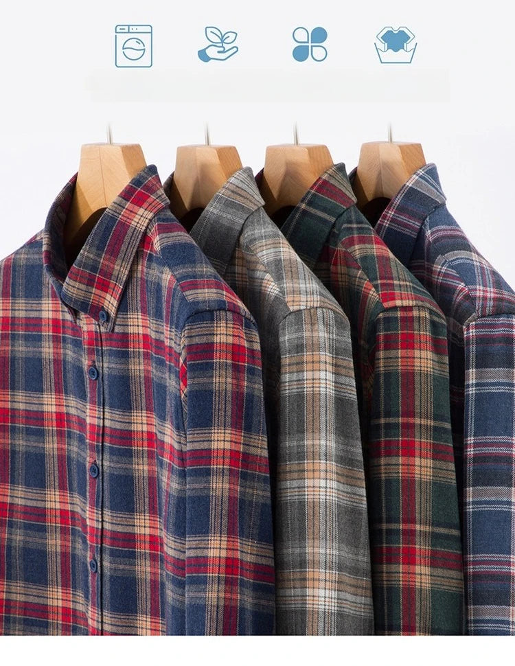 100% Cotton Flannel Shirt Long Sleeve, Plaid Winter Casual Shirt, Anti-Wrinkle Soft Brushed Fabric, Multi-Color Sizes M-4XL
