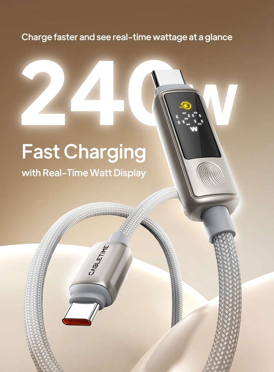 CABLETIME 240W USB C Cable Fast Charging Cable Data Sync Type C Display Cable for iPhone Duo iphone 18/17 Huawei MacBook Laptop