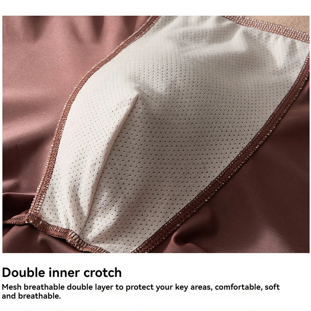 3PCS/Pack Luxury Ice Silk Satin-like Men's Underpants Double-layer Silk Crotch Panties Hygroscopic Breathable Underwear for Man