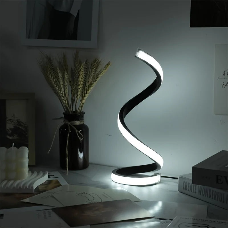 Modern LED Table Light with USB - Adjustable Brightness, Warm White Light, Spiral Design, Suitable for Bedroom, Living Room, Off