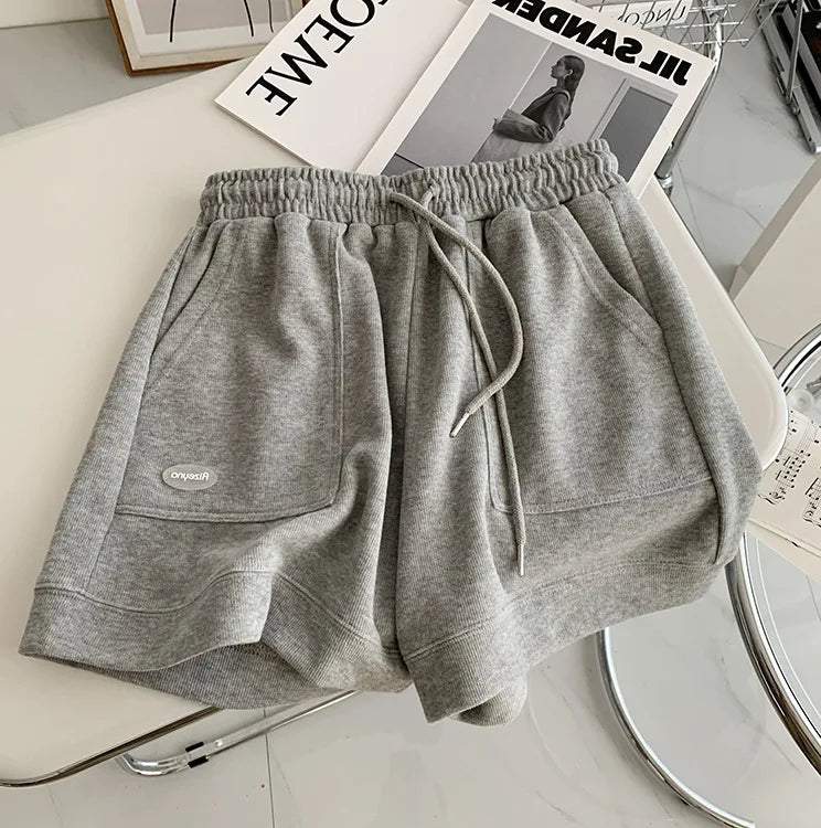 Women's Korean version of loose wide-leg drawstring A-line pants with a slim waist slim fit casual home versatile sports shorts