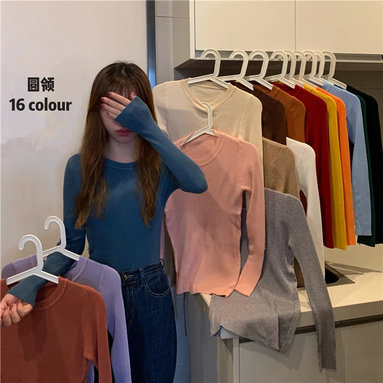 2026 Basic Tops Women Sweater Autumn Winter Long Sleeve Pullover Fashion O-neck Elastic Female Winter Solid Knitted Jumper