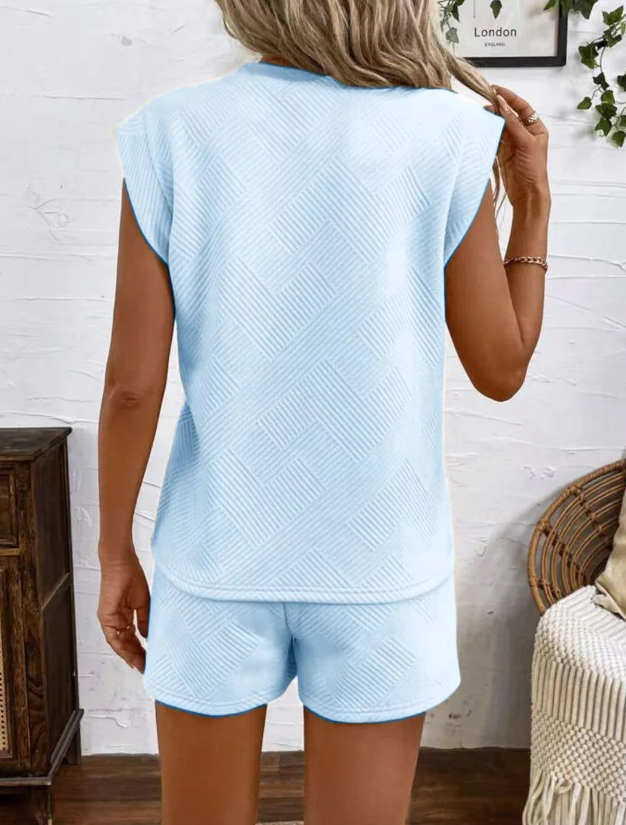 Women Shorts Pant Set Two Piece Sets Round Neck Solid Casual Loose Tops Short Pants Lace Up Elastic Waist Y2k Streetwear 2026