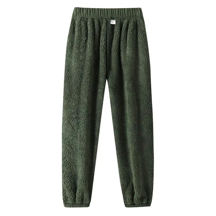 Fleece and Lambswool Men Sweatpants Winter Embroidery Thick Warm Double-sided Velvet Windproof Thermo Trousers Soft Harem Pants