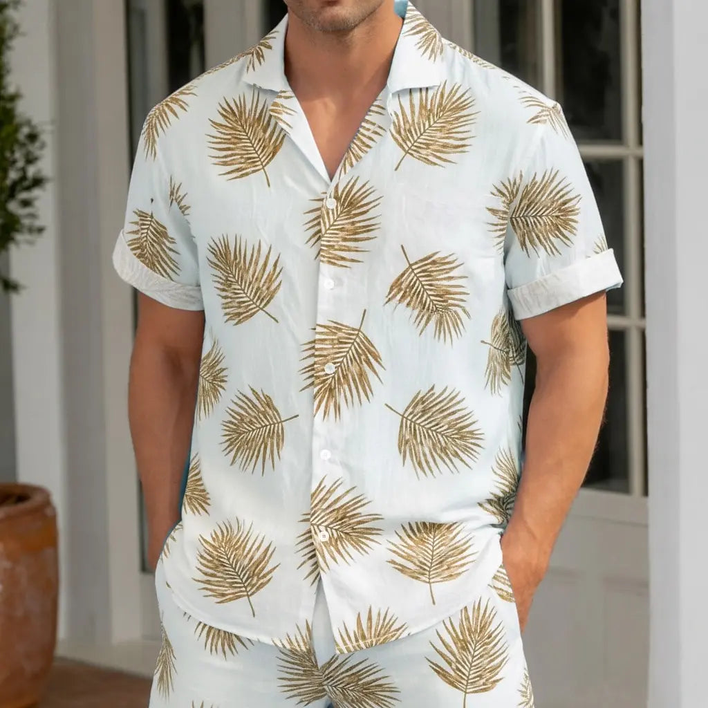 Men's Summer Tropical Palm Leaf Hawaiian 3D Print Short Sleeve Shirt Button Up Turndown Collar Beach Wear for Spring Summer