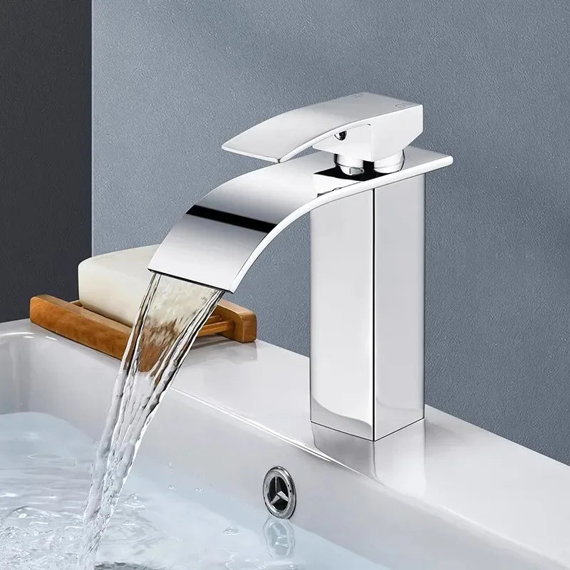 Waterfall Stainless Steel Wash Basin Faucet With Hot and Cold Water Pipe Toilet Wash Basin Bathroom Kitchen Home