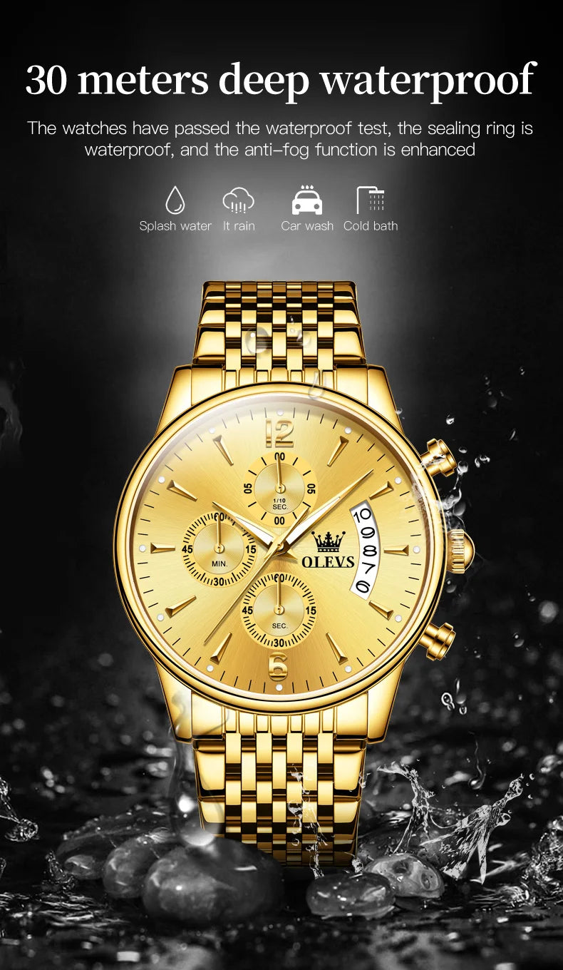 OLEVS Men Watches Top Brand Luxury Watch Waterproof Stainless Steel Men Wristwatch Luminous Quartz Watch Box Gift Set