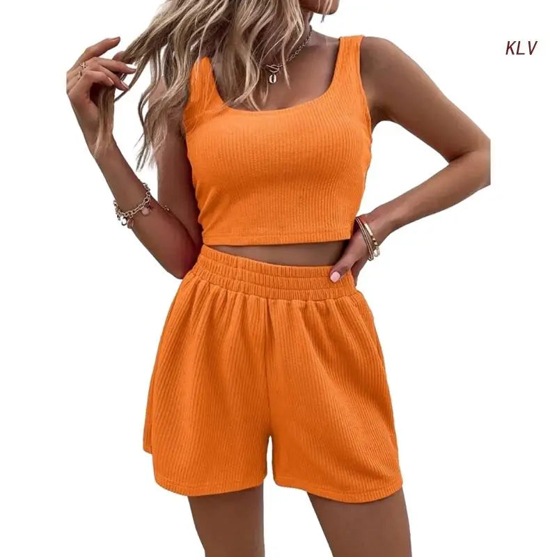 Women Tracksuit Set 2 Piece Two Piece Outfits For Women Sexy Shorts Set Ribbed  Top And Shorts Set Lounge Set