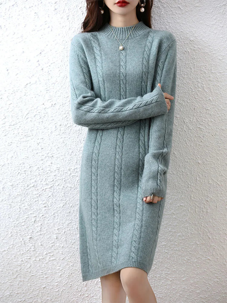 Cashmere Women's Sweater Knitted Dresses 100% Merino Wool Ladies Autumn Warm Elegant Dress Winter Female Pullovers Casual Skirts