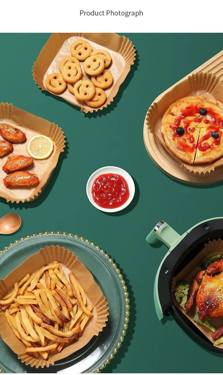 50/100PCS Air Fryer Special Paper Tray Household High Temperature Resistant Oil Absorbing Paper Pad Square Baking Paper Kitchen