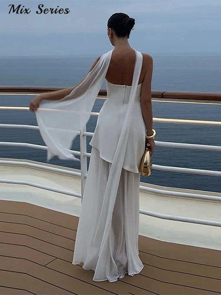 Elegant Halter Long Dress Women's Loose Sleeveless Off Shoulder Floor-length Dresses 2025 Spring Summer Lady Solid Stylish Robes