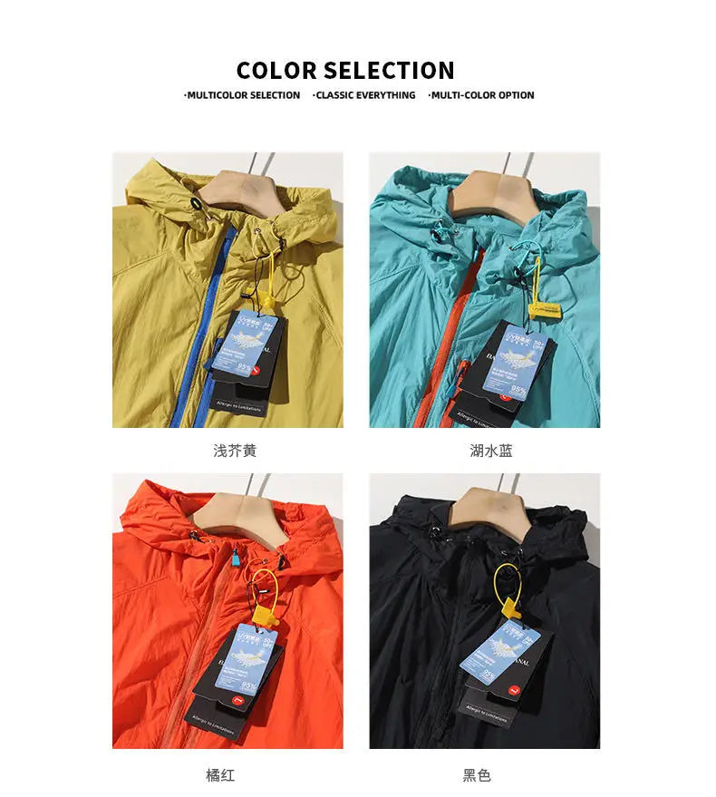 High Quality Outdoor Hooded Jacket Couple Matching Summer Sports Wear Men's Style Two-Way Zipper Waterproof Running Clothes