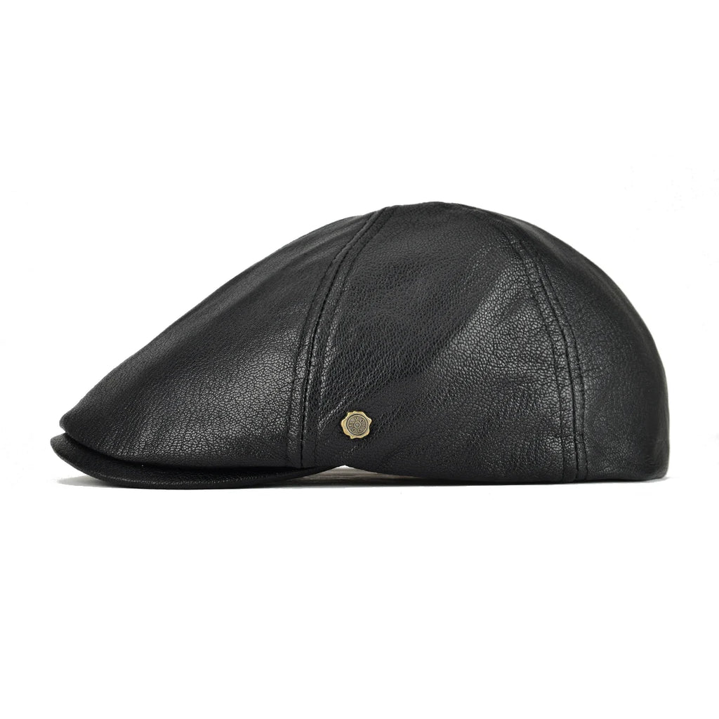 VOBOOM Leather Flat Cap Men Fall Winter Cabbies Hat Brown Black Ivy Caps Soft Smooth Textured Golf Hats 154