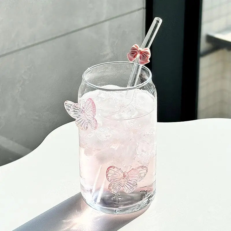 Bow Shaped Glass, Water Cup, High-value Household Cold Drink, Juice Cute Milk Coffee Cups Glassware