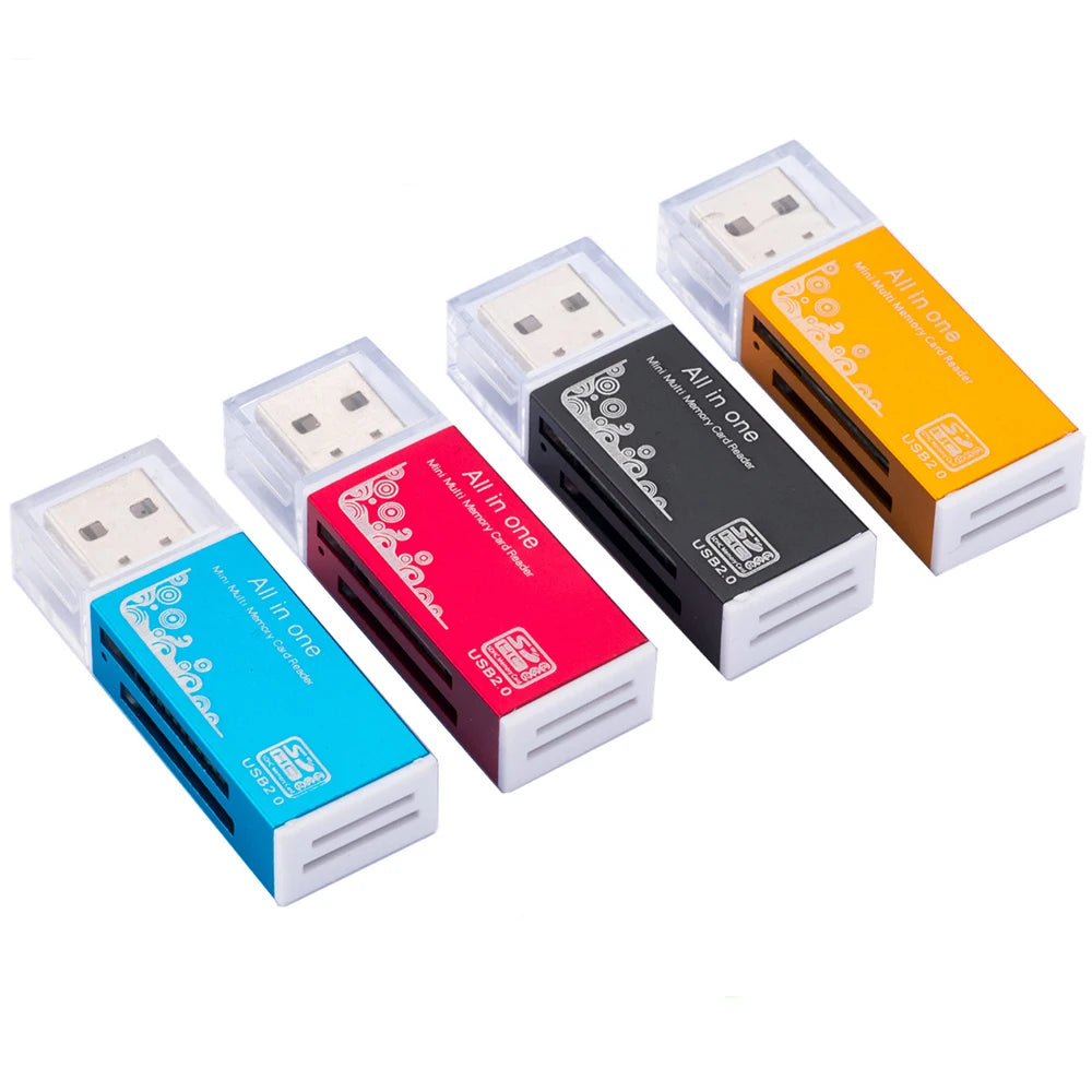 Alloy Card Reader 4 Ports USB2.0 Micro SD TF M2 MS Pro Duo MMC SDHC DV Phone Camera Memory Card Adapter with LED Indicator