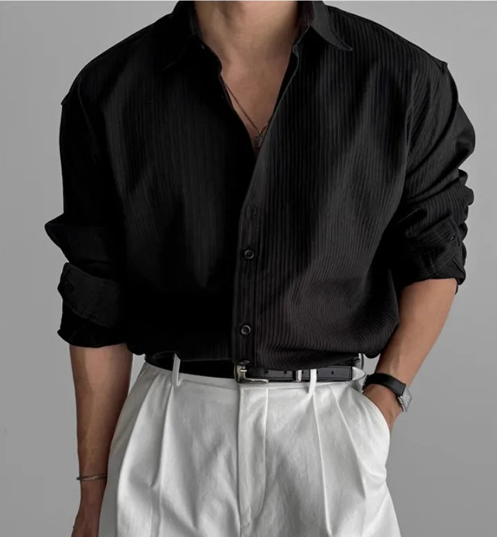 Men's High-quality Business Casual Shirts，High-end Texture Solid-color Shirts, Breathable  Loose Long-sleeved Shirts for Spring