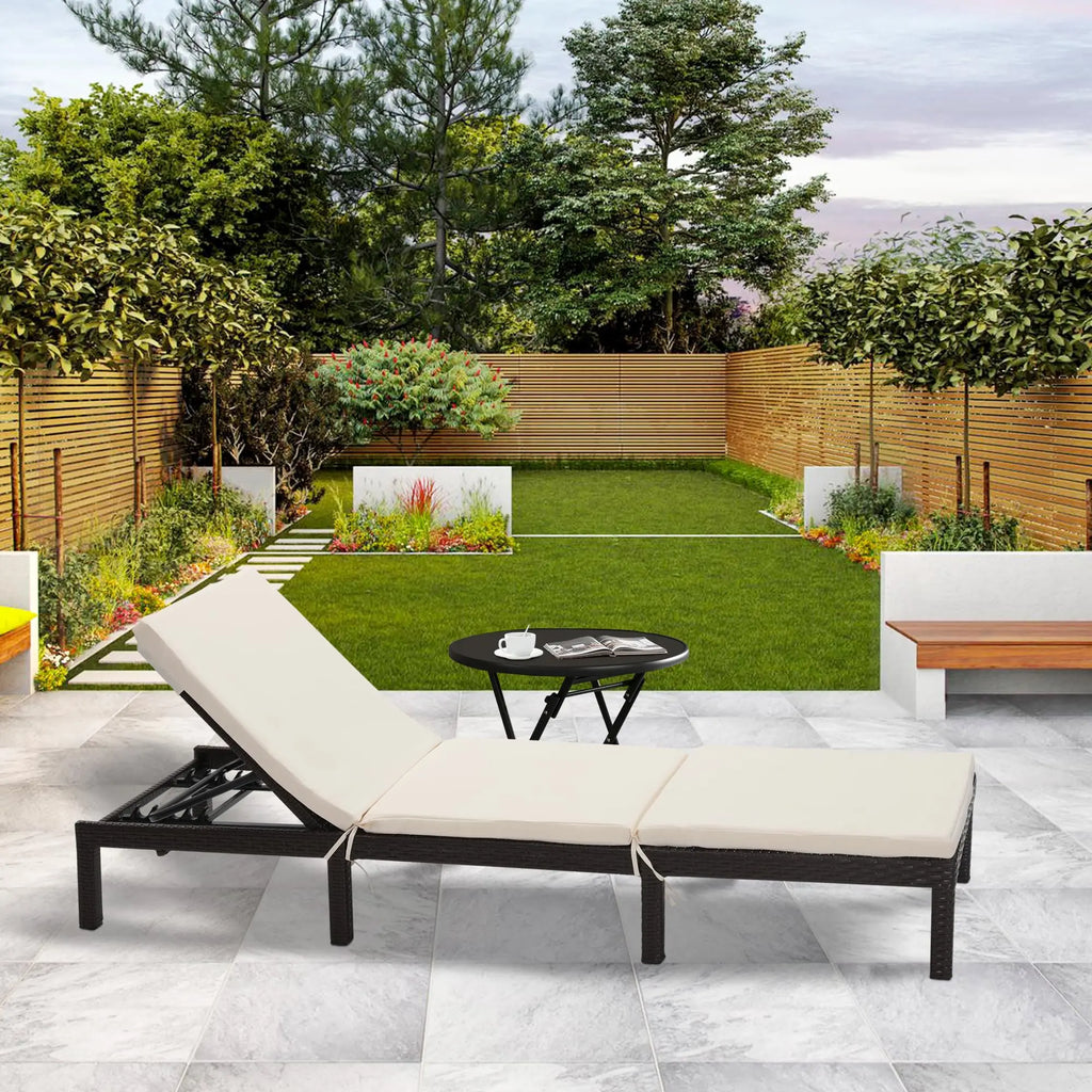Outdoor Rattan Chaise Loungers with Adjustable Cushion Backrest Pool Terrace Deck