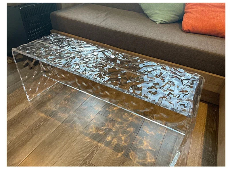 Nordic Acrylic Shoe Changing Stools Transparent Bench Water Ripple Bed End Stool for Bedroom Light Luxury Living Room Furniture