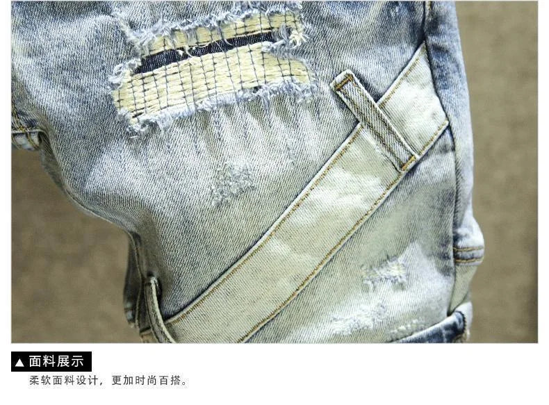 Summer New Fashion Trend Straight Leg American Retro Jeans Men's Casual Loose Sports Plus Large Size High-Quality Denim Shorts