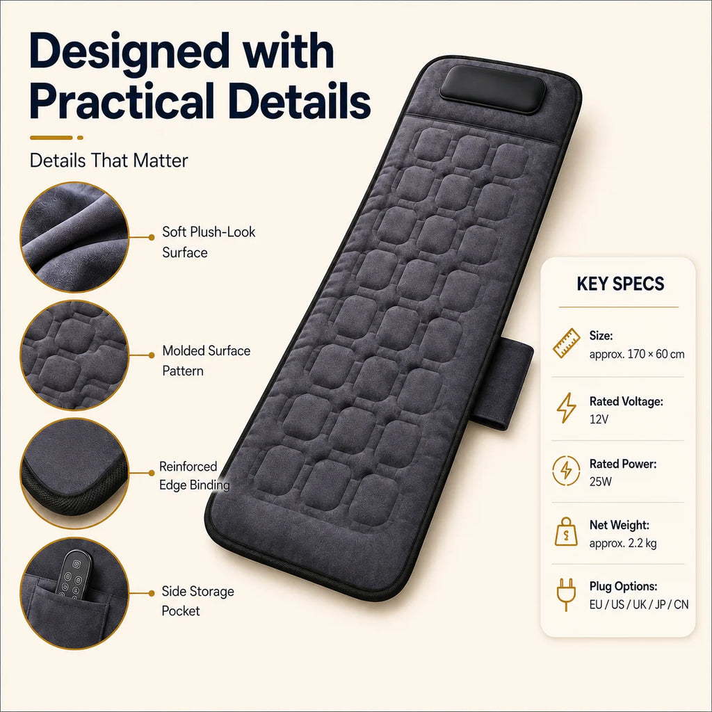 Full Body Massage Mat Foldable Neck Kneading 10 Motor Vibration Heat Shiatsu Electric Massage Cushion 9 Modes Wired Remote Home
