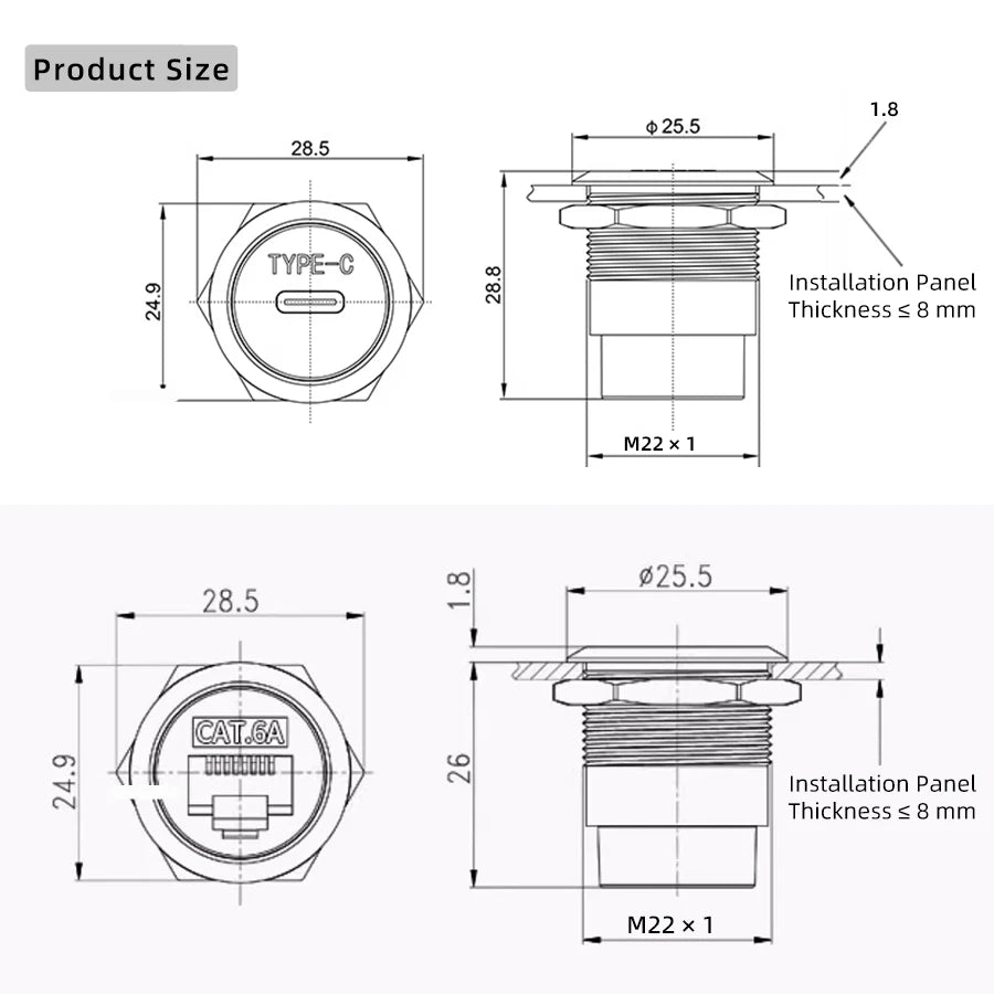 AVSSZ CAT6A CAT6 RJ45 Network Cable Connectors Metal Data Signal Adapter Computer Data Module Mounting Size 22m