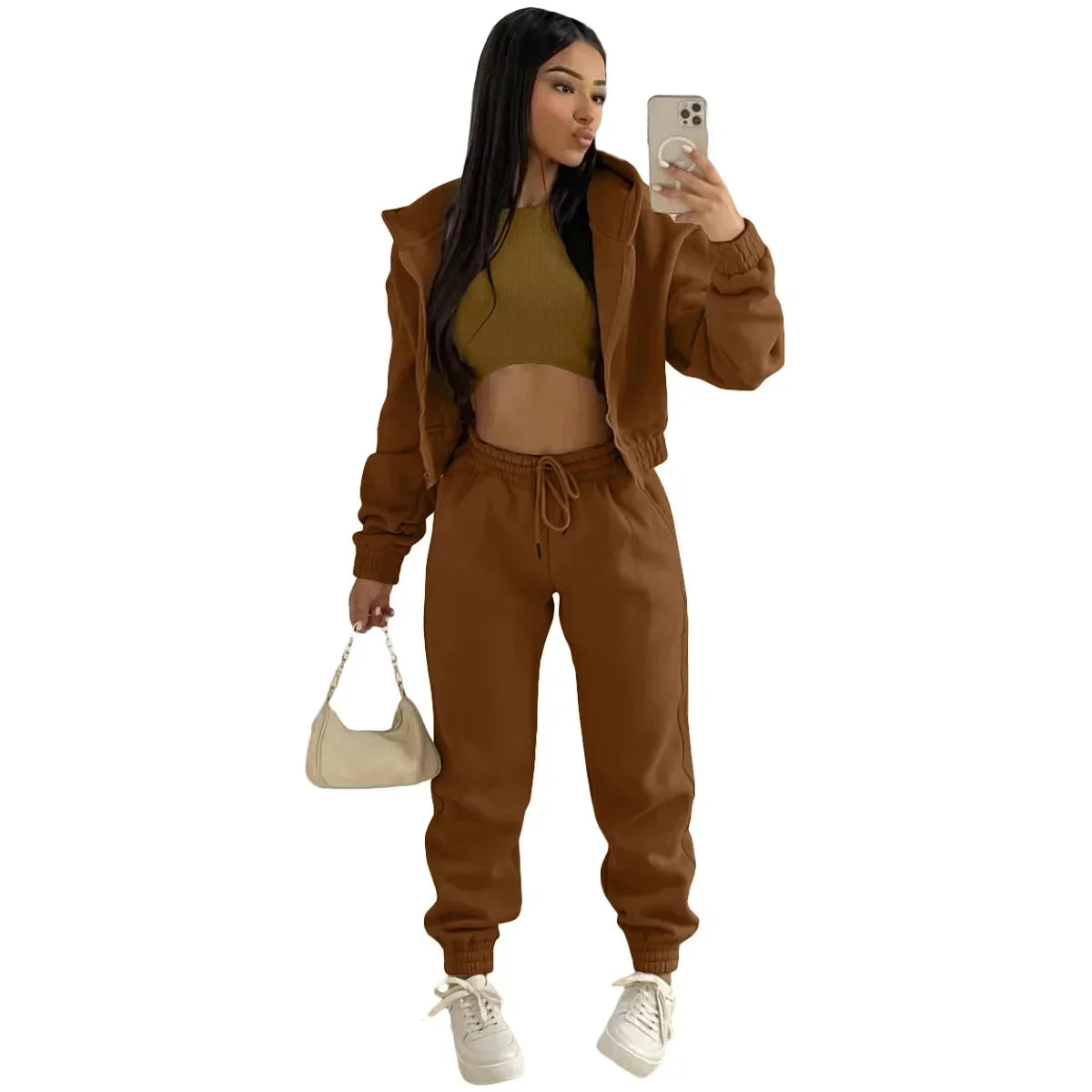 Waterarea Basic Active Women's Tracksuit Hooded Track Jacket +vest and Jogger Pants Suit Matching Three 3 Piece Set SportOutfits