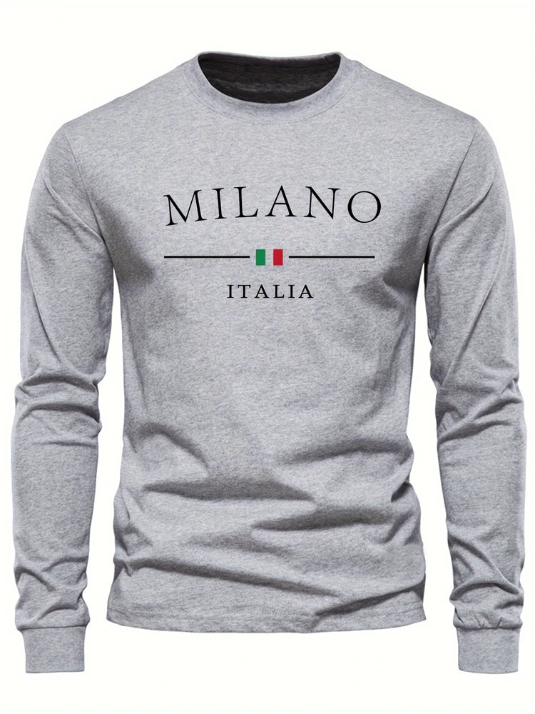 Mens Spring And Autumn Casual Fashion Loose Large Size Paris Pattern Printed Pullover Long Sleeve Gradient Round Neck Sweatshirt