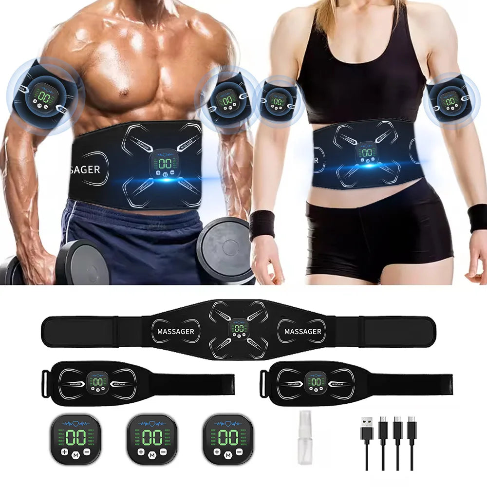 Portable EMS Muscle Stimulator Set – Electric Abdominal Belt & Arm Toner for Home Fitness Fat Burning