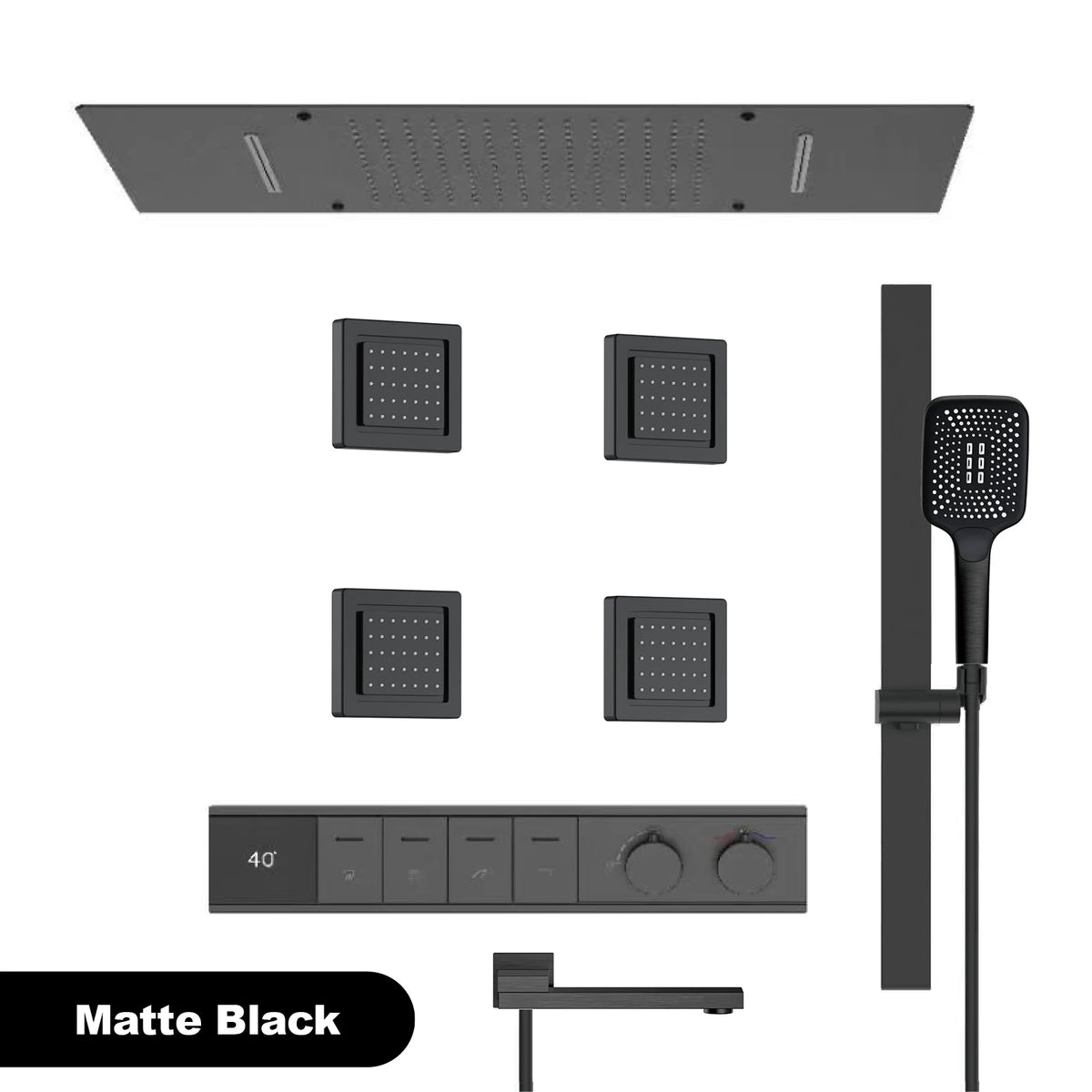 Luxury Bathroom Ceiling Embedded Rain Shower Head LED Digital Display Thermostatic Mixer Hot Cold Water Rainfall Shower System