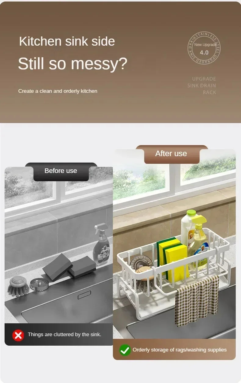 Kitchen Sink Storage Rack No Punch Rag Drainage Shelf Spice Organizer
