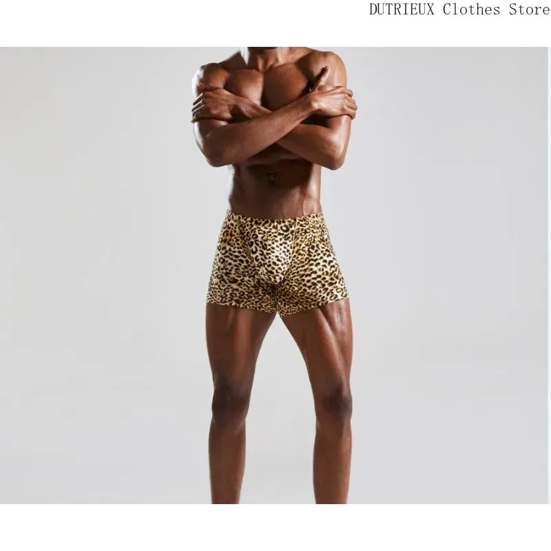 Sexy Wild Leopard Print Slim Fit Men's Casual Shorts Beach Vacation Quick Drying Swim Shorts Home Men's Shorts Pajama Pants Gym