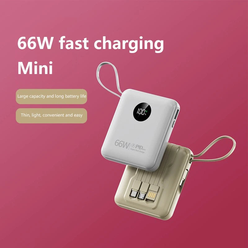 50000mAh PowerBank 66W Super Fast Charging with Cable Large Capacity Compact Portable Mini Shared Four Wire Mobile Power Bank