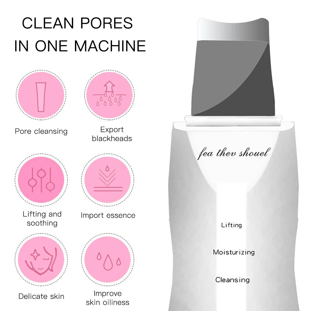 Ultrasonic Peeling Machine Skin Care Blackhead Remover Device Face Cleaning Pore Cleanser Facial Lifting Massager Skin Scrubber