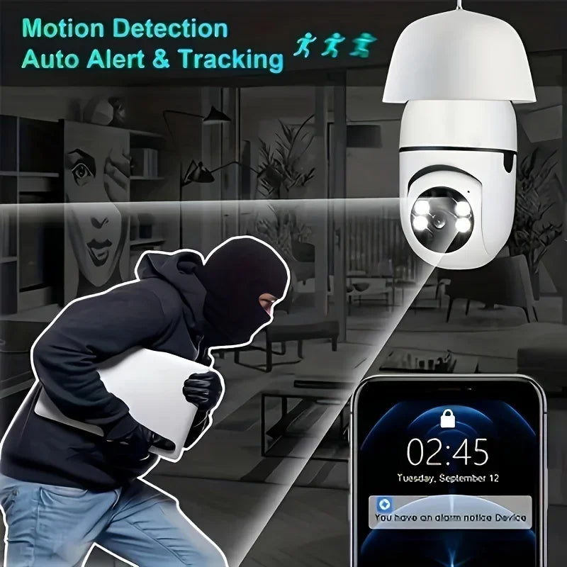 Ease Life APP-Light Bulb Security Cameras Outdoor Wireless WiFi Camera 5GHz, 360 Degree, E27 Light Socket Screw In Securi