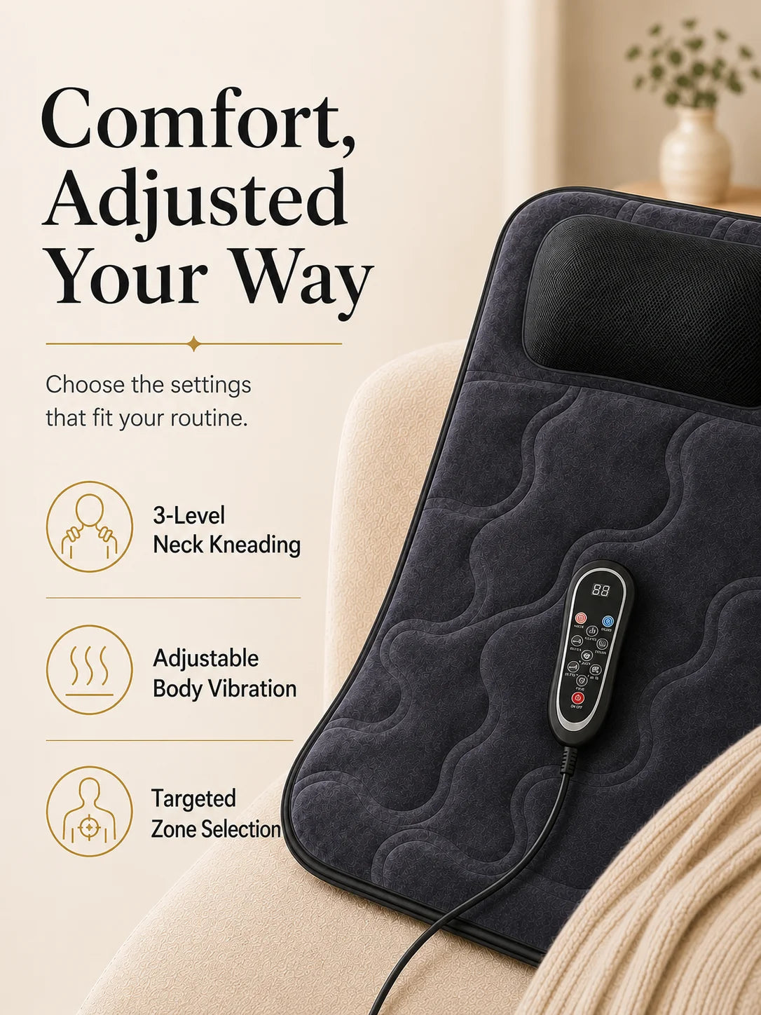Full Body Massage Mat Foldable Neck Kneading 10 Motor Vibration Heat Shiatsu Electric Massage Cushion 9 Modes Wired Remote Home