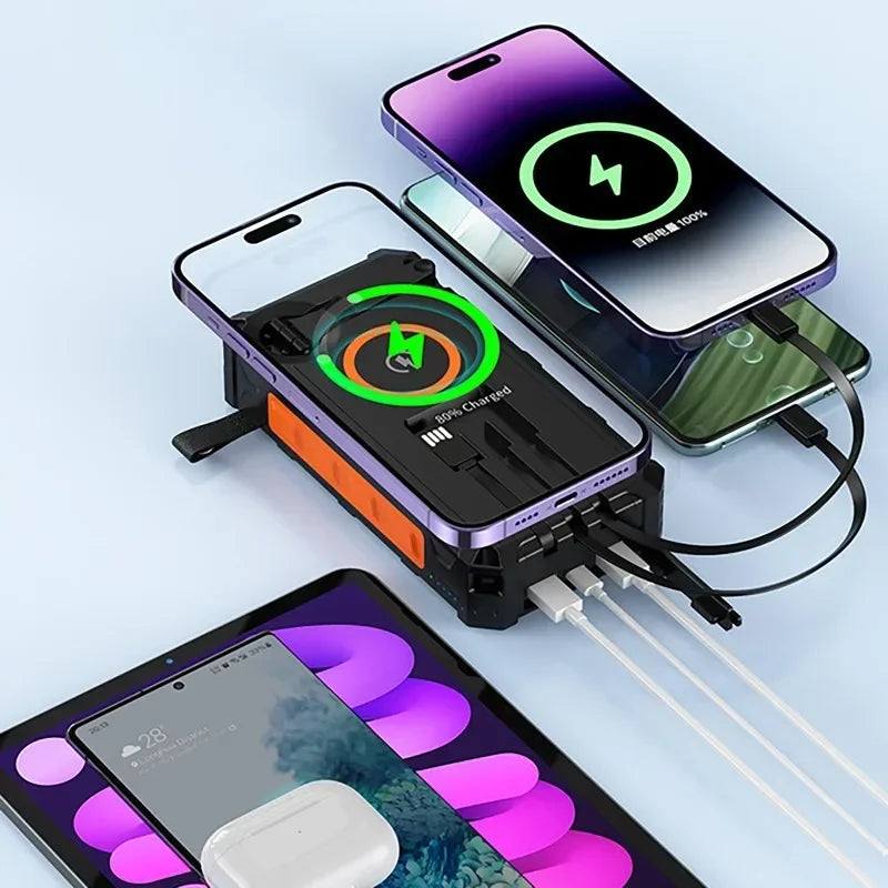 Portable Hand Crank Solar Power Bank With Light 20000mAh Large Capacity Fast Charging Mobile Power Supply Charger Station