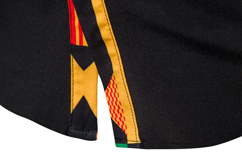 African Ankara Kente Print Shirt Short Sleeves Summer Men's Fashion Patchwork Button Up Traditional Dashiki Casual Tops