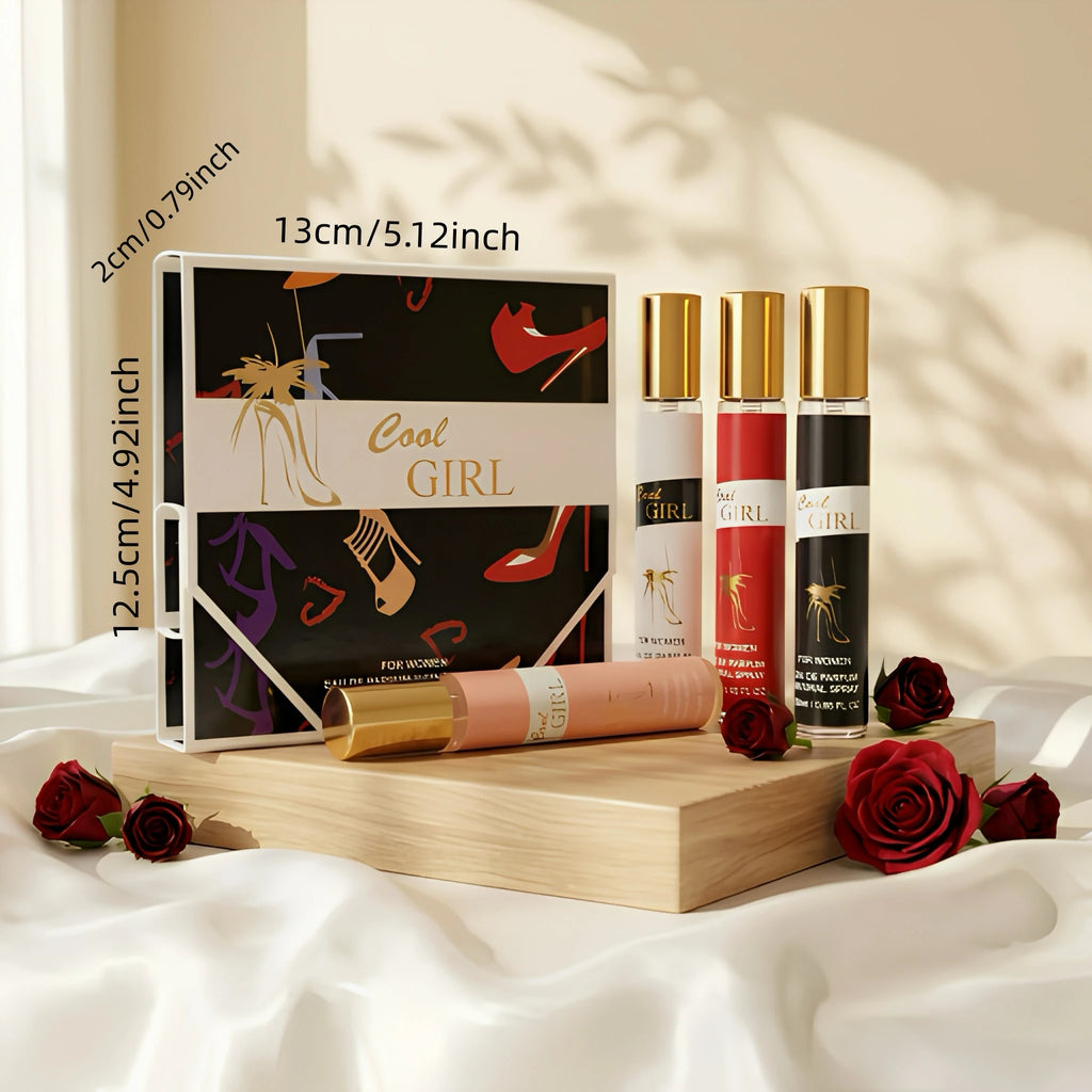 MYSTICAL Urban Muse 4pcs Women's Perfume Variety Gift Set, Long Lasting EDP Fragrance Selection for Office Wear, Date Night & Parties, Sensual Rose, Rich Gourmand & Fresh Pear, 0.68oz X 4 Portable Sprays, Luxury Beauty Fragra
