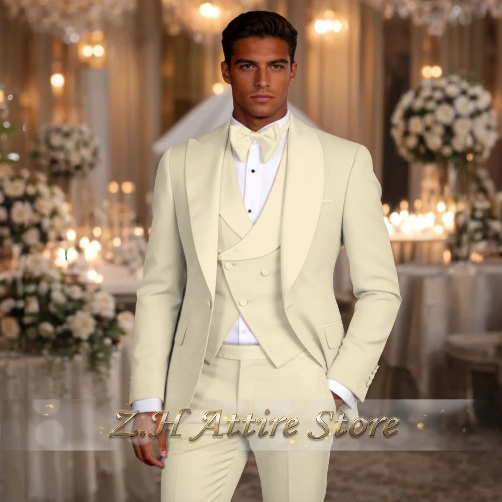 Elegant Pink Men's 3pcs Suit Spliced Satin Lapel Jacket Vest Pants Custom-Made Set for Wedding Groom Cocktail Birthday Party