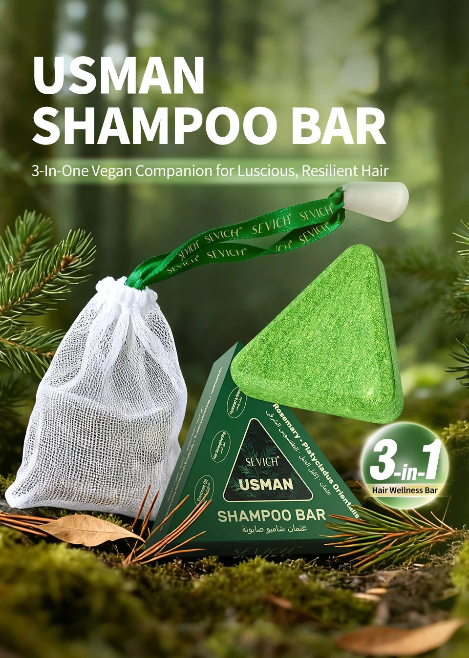 Sevich Usman Grass & Platycladus Shampoo Bar Handmade Solid Soap Strengthens Root Anti Hair Loss Herbal Shampoo Soap Hair Growth