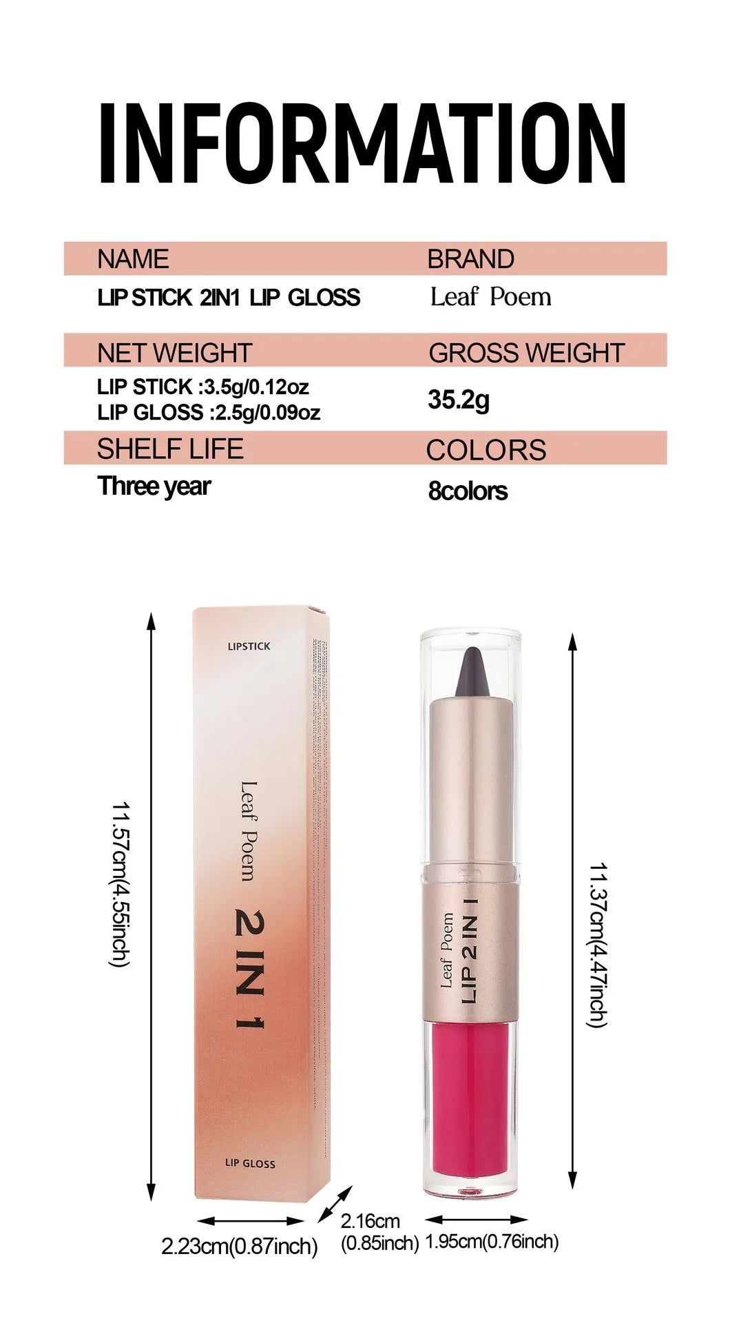 2 in 1 Lip Liner & Lip Gloss Waterproof Double Ended Matte Contour Pencil Crystal Mirror Lip Glaze Lasting Non Sticky Lip Makeup
