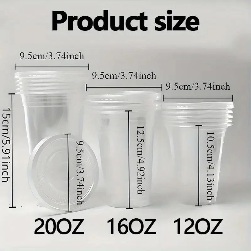 50 PCS12/16/20OZ Plastic Cups with Lids Transparent Disposable Cups Party Weddings Holidays Coffee Milkshakes Cold Drinks