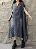 Amax LuluE Korean Summer Long Clothes Womens Fashion Loose Denim Dresses Ladies Classic Casual Big Size Elegant V Neck Vestidos