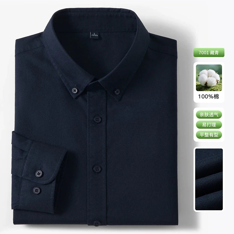 New 100% Pure Cotton Striped Shirt For Men's Long Sleeve Casual Regular Fit Soft Comfortable Business Social Shirts Men Clothing