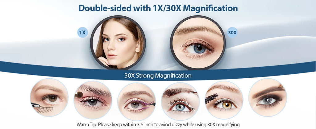 30X Magnifying Handheld Mirror Double Sided Foldable Travel Makeup Mirror Adjustable Rotation Pedestal Hand/Hanging VanityMirror