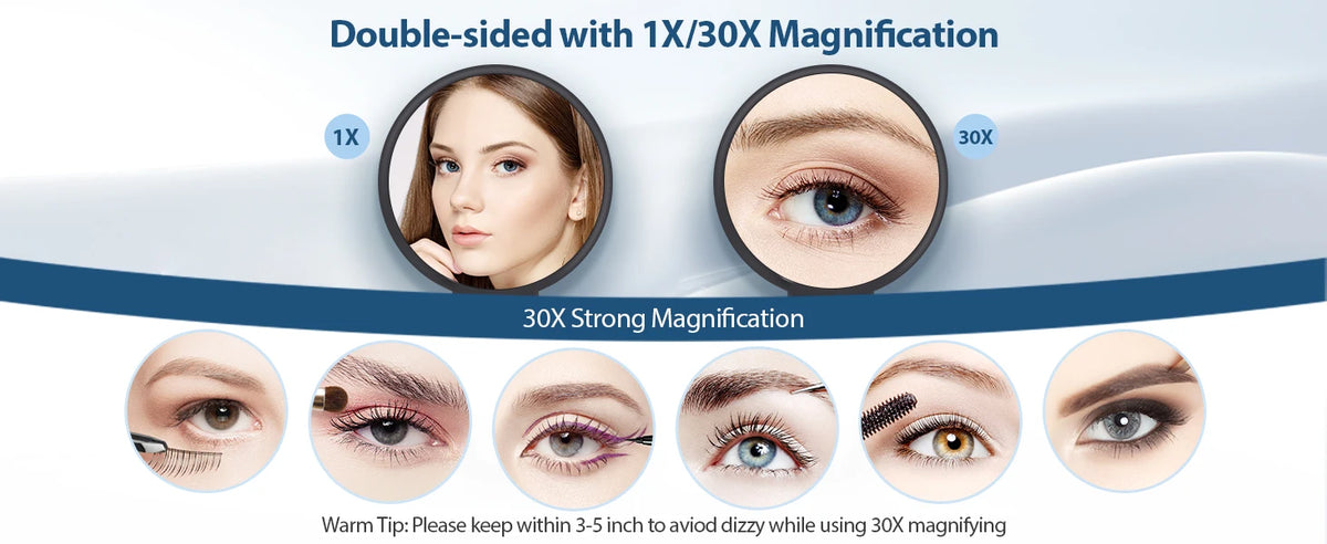 30X Magnifying Handheld Mirror Double Sided Foldable Travel Makeup Mirror Adjustable Rotation Pedestal Hand/Hanging VanityMirror