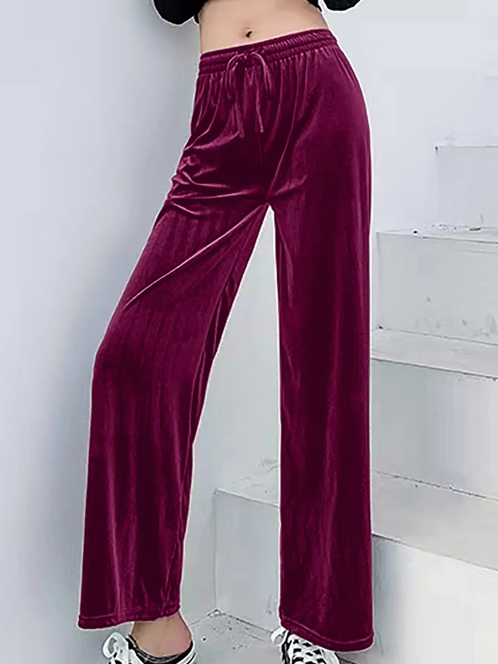 Casual Loose Fit Wide Leg Pants Japanese Korean Casual with Elegant Full Length Slight Stretch Elastic Waist Women Pants