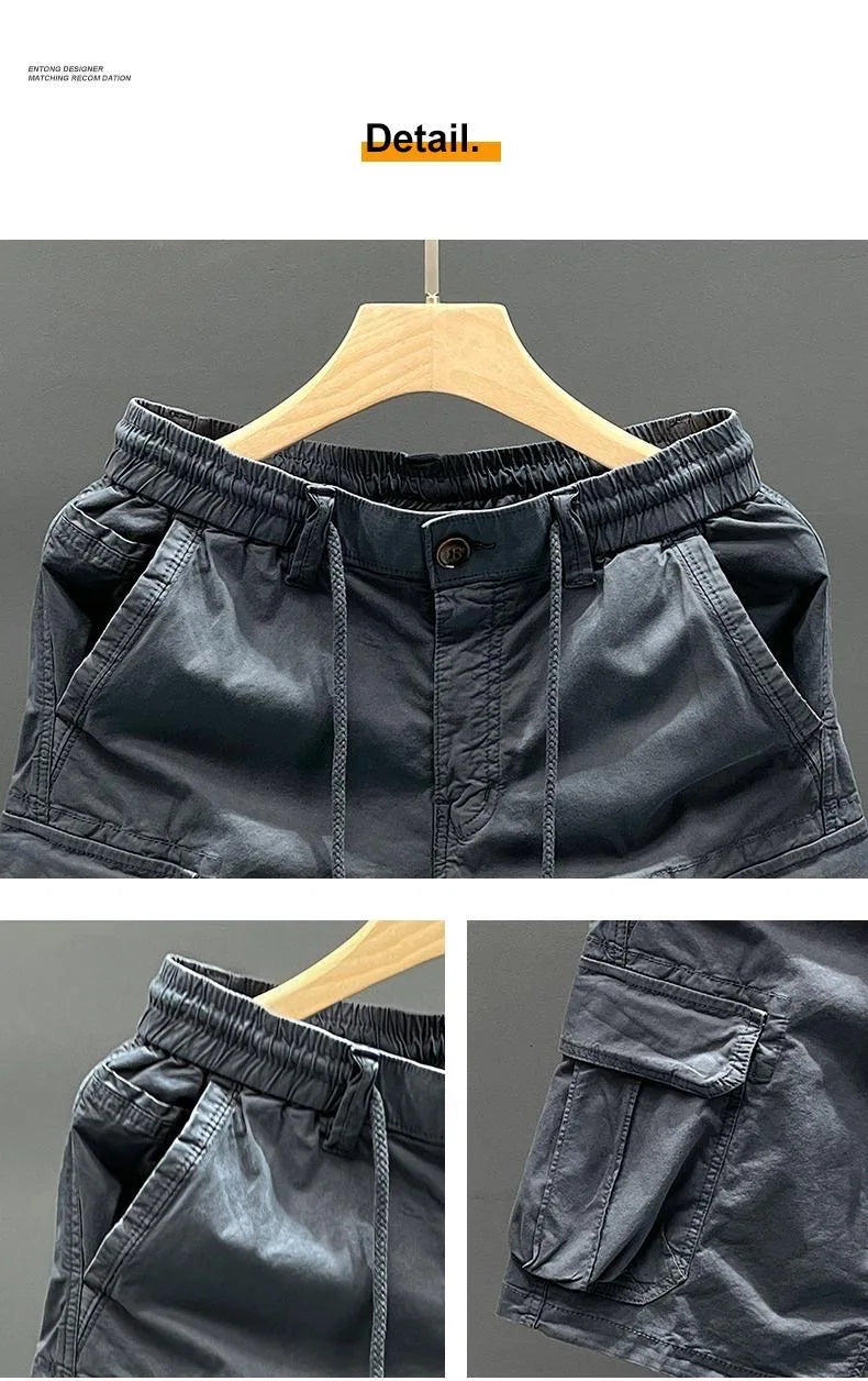 Men's Workwear Shorts Summer Heavyweight Pure Cotton Multi-Pocket Loose Outdoor Dirt-Resistant Wearable Five-Quarter Length