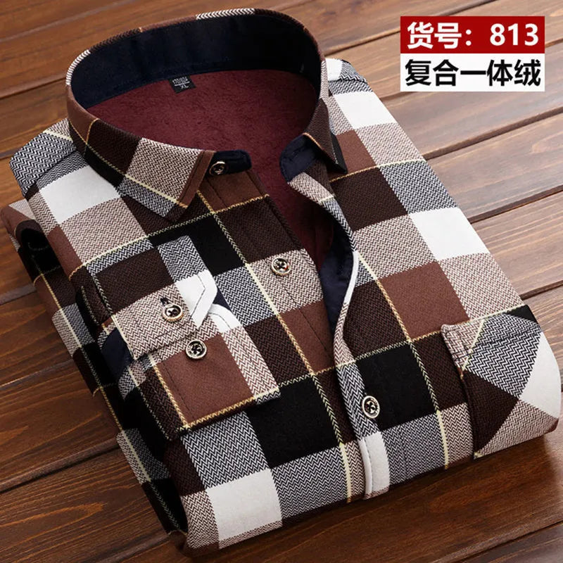 2026 Winter New arrival Men's Fashion Casual Long Sleeve Shirt autumn Men Fleece Thick Warm High Quality Large Size Shirt M-4XL